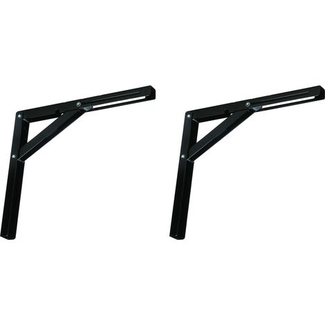 2x Equerre pliante longueur d'épaule 300mm en acier support étagère table bar Console Escamotable Pliable Décoration Multifonction Maison, noir (1/5)