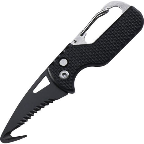 Portable Multifonctionnel Outil Couteau Pliable Dentelé Sharp Express Colis Couteau Porte-clés Avec Crochet Coupe Corde Survie Outil Noir (1/5)
