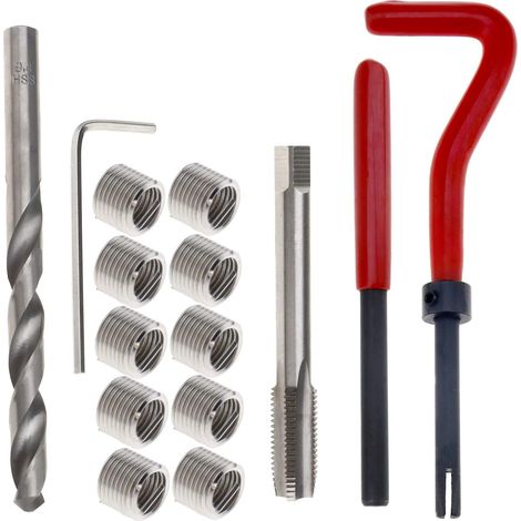 15pcs M9x1.25 Jeu d'inserts Réparation de Filetage Ffilets Outils à Main Compatibles avec Inserts Filetés Embout de Foret Filetages Taraudage Insert d'installation Outil de Rupture de Cosse (1/4)