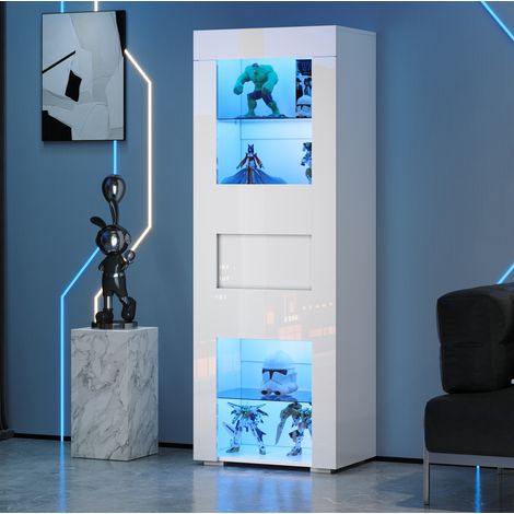 Vitrina 60x40x170 cm blanca en MDF y vidrio con LED, puerta acrílica y estantes ajustables (1/5)