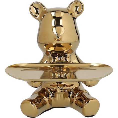 Tognana Orso con Vassoio Home Decor Bear H 19 Cm Ceramica Oro