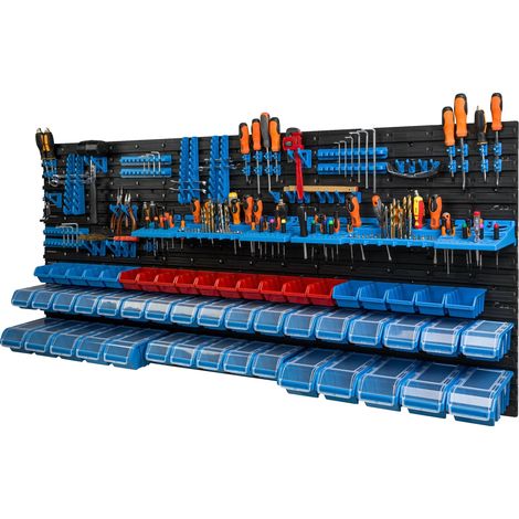 Panel de herramientas para taller, Dimensiones 173,3 x 78 cm, Capacidad de almacenamiento 52 contenedores, Material: Plástico, Montaje en pared, Configuración de libre movimiento (1/5)