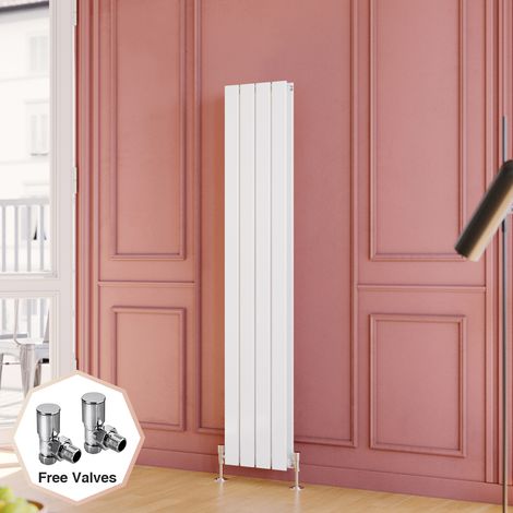 ELEGANT 1600 x 300 mm White Modern Tall Bar Radiator Efficient Rads Double Flat Panel Heater Radiators + Angled Radiator Valves (1/5)