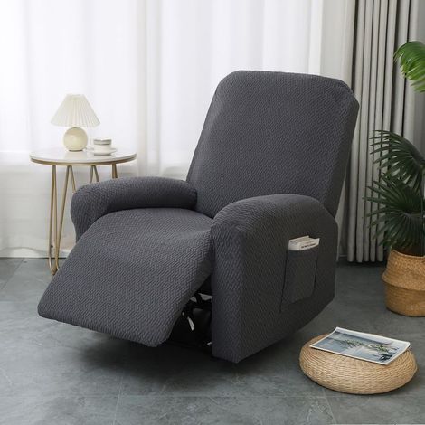 Housse de fauteuil inclinable électrique, housse de canapé jacquard gris clair, housse de fauteuil extensible et élastique, 4 pièces avec poches (1/4)