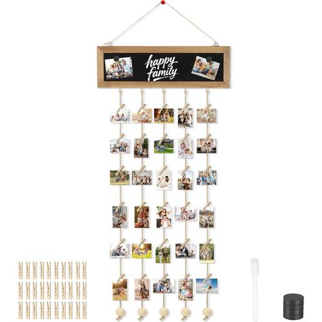 Pele Mele Photo Mural, Cadre Photo Mural DIY Avec Tableau à Messages Et 30 Pinces à Photos, Cadre Photos Multiple pour la Famille, Anniversaires et Cadeaux, Pour Exposition De Mémoire (1/5)