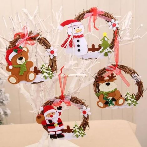 4 pc De Noël En Bois Rotin Guirlande De Noël Décoration Fournitures Porte Suspendu Centre Commercial Décoration Guirlande Guirlande (1/4)