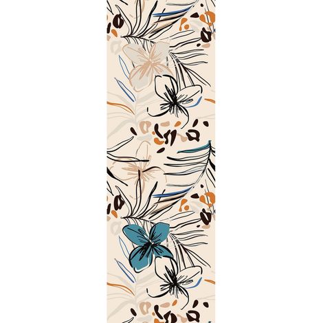 Poster Thème fleurs bleues et fougère - 90 x 270 cm