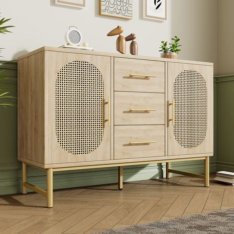 MEUBLIV Commode de rangement 120 x 40 x 74 cm coloris chêne Sonoma, 3 tiroirs et 2 portes (1/5)