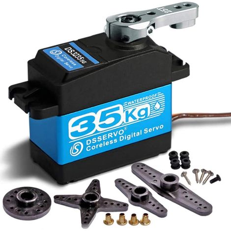 35KG Servomoteur Numérique sans Noyau Engrenage en Acier Inoxydable 7.4V DS3235 étanche à Couple élevé avec Bras Servo 25T pour Robot de Voiture RC (180 °