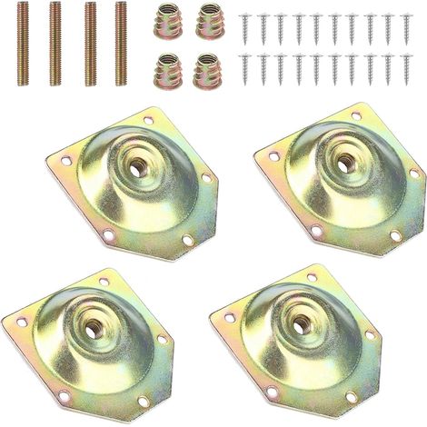 Ensemble de 4 plaques de fixation pour pieds de meubles, M8, colorées, avec vis et boulons de suspension. Accessoires pour pieds de canapé, table, chaise et table à manger. (1/5)