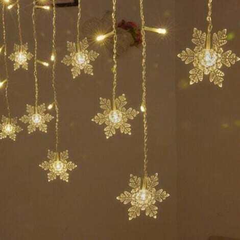 Guirlande Lumineuse, Rideau Lumineux, 4m LEDs Lumières de Noël Flocon de Neige 8 Modes d'Eclairage, Decoration de Fenêtre, Noël, Mariage, Anniversaire, Maison, Pati, Blanc Chaud