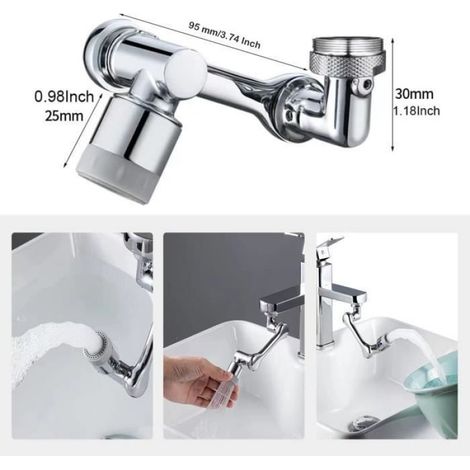 Aérateur de Robinet,1080 °Pivotant Tête de Robinet de Cuisine 2 Modes Réglable Douche Tête Filtre Pulvérisateur Pour Cuisine De (1/4)