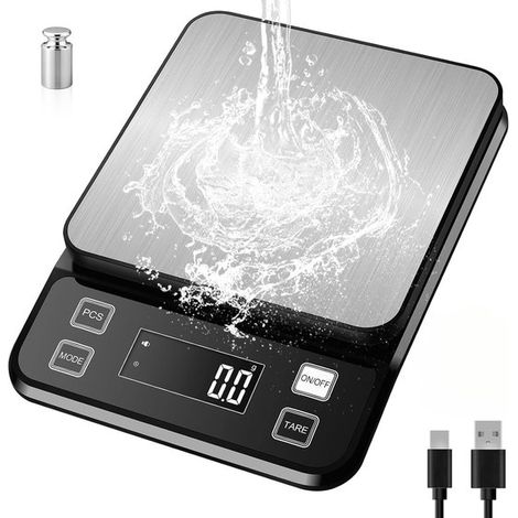 Balanza de cocina grande de acero inoxidable, lavable, apta para montaje en pared y recargable mediante USB (1/5)