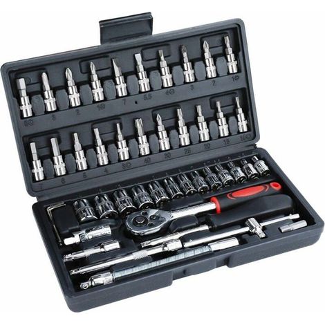HONORNIC - Jeu de douilles 46 pièces 1/4 Kit d'outils de réparation en acier au chrome vanadium avec embout de tournevis, clé hexagonale, (1/5)