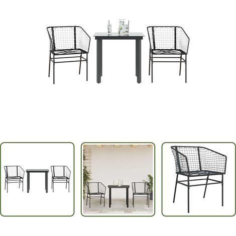 Chaise de jardin - Ensemble à manger de jardin 3 pcs noir résine tressée verre (1/5)
