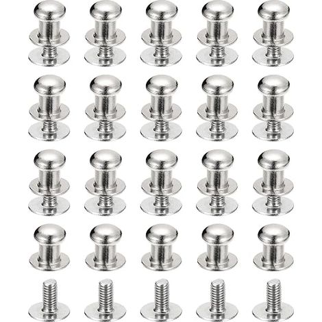 6mm Tête de balle clou avec rivets à vis, paquet de 50 boutons de tête ronde pour la fabrication de sacs à main en cuir, ceintures, ton argent (1/5)