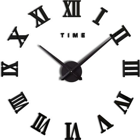 SHINING HOUSE Moderne DIY Grande Horloge Murale Chiffre Romain Grande Montre 3D Autocollant Horloge Murale Montre Home Office Décor Amovible (Batterie Non Incluse) Noir (1/5)