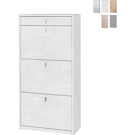 Platzsparender schmaler Schuhschrank mit drei Türen, einer Schublade, Oxidweiß 63x29x h127 cm (1/5)