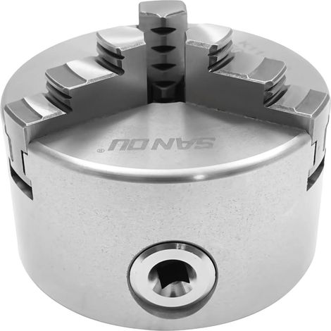 Mandrino a 3 griffe per tornio, diametro 100 mm, corsa delle griffe 30-90 mm, precisione 0,07 mm, peso 3,17 kg, compatibile con torni e macchine CNC. (1/5)