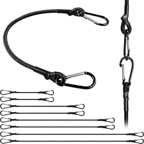 Lot de 8 Tendeurs Elastique avec Mousqueton, Sandow Ronds 6 mm, Longueurs 25, 40, 60 et 80 cm, Corde de Bagage Elastique avec Crochets pour Camping, Bâches, Tente, Bagages, Voitur et Motos (1/5)