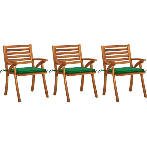 Lot de 3 Chaises de salle à manger de jardin avec coussins - Chaises à dîner de jardin Acacia massif BV636001 - BonneVie (1/5)