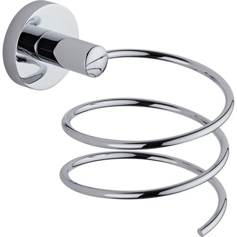 Milano Mirage Round Coiled Wall Mounted Bathroom Hair Dryer Blower Holder - Chrome