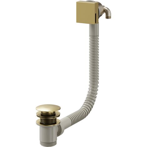 Colore Square Brushed Brass Free Flow Bath Filler with Push Waste and Overflow (1/5)