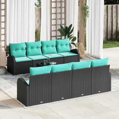 vidaXL Ensemble de Canapés 9 pc 8-Nombre de places Noir et turquoise (1/5)