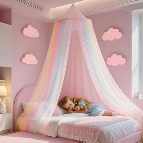 Moustiquaire de Lit, Ciel de Lit Fille, Arc-en-Ciel Moustiquaire pour Lit Double Simple, Ciel de Lit Enfant pour Voyage et Maison Indoor Outdoor (1/5)