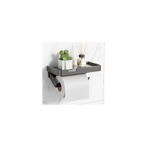 Portarrollos de papel higiénico de pared con estante, fijación adhesiva o con tornillos – gris mate – Crezuo