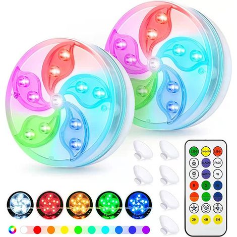 LAN Lumières LED submersibles étanches, lumières LED avec aimant à ventouse et télécommande RF, lumières LED sous-marines pour vase, piscine, aquarium, décoration de jardin (2 pièces) (1/3)