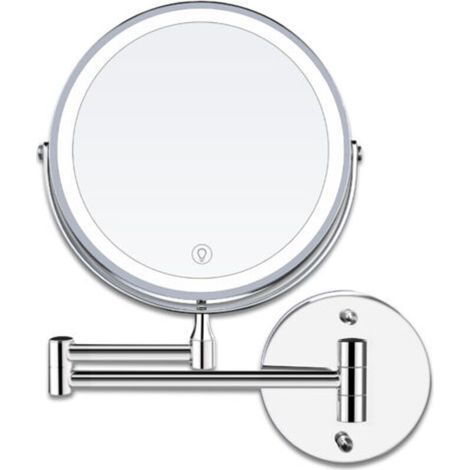 8-Inch LED Wall-Mounted Makeup Mirror, Lighted Magnifying Mirror, 1x/10x Magnification, USB Rechargeable, 3-Color Adjustable, 360° Swivel Extendable, for Bathrooms (1/5)