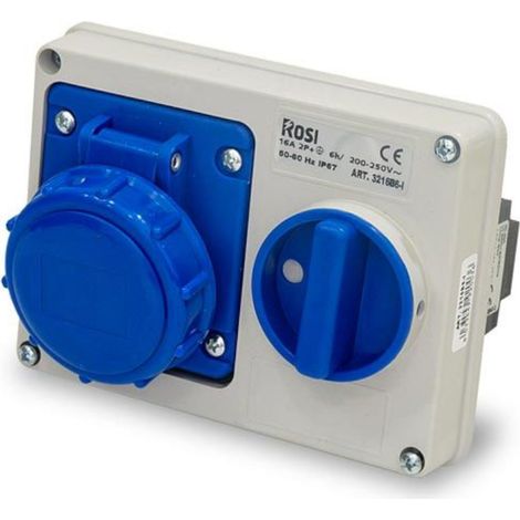 Presa interbloccata orizzontale con sezionatore, ad incasso, 230V, 3 poli, 32A, IP67 - Rosi 14.3232B6-I (1/2)
