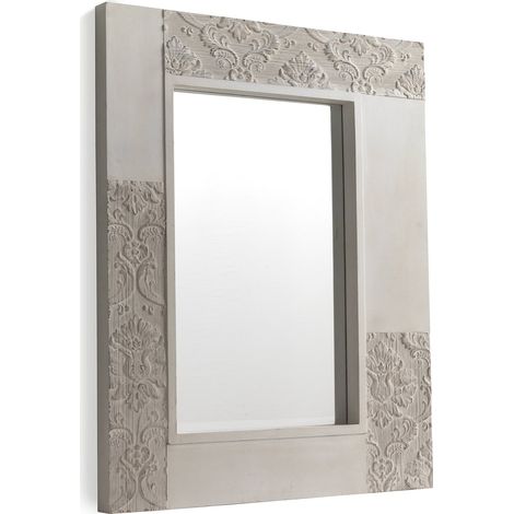 Miroir mural blanc bois de sapin effet vieilli sculpté - blanc effet vieilli sculpté (1/2)