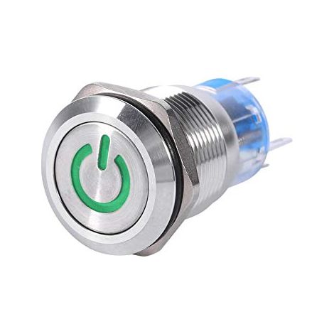 Zoternen Interruttore a pulsante per auto Keenso da 19 mm, 12 V-24 V, impermeabile, in metallo, con LED, autobloccante, 1NO1NC (verde) (1/4)