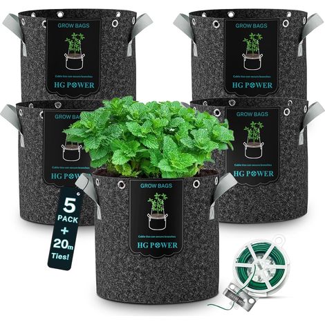 Lot de 5 Sac de Plantation Non Tissé 12L avec Poignées (1/5)