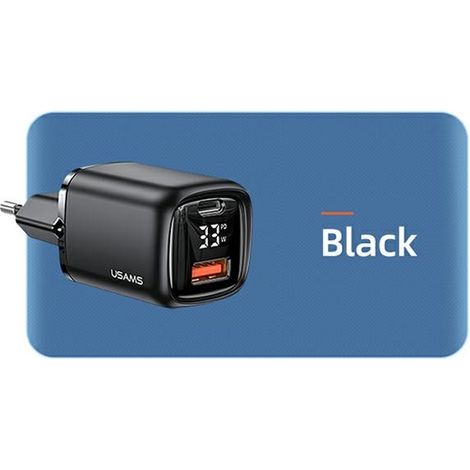 Chargeur mural noir 33 W usams Power Delivery Quick Charge USB-C/USB (1/5)