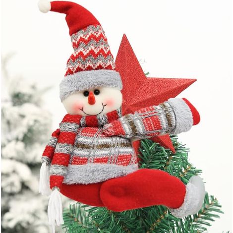 Sommet de Sapin de Noël Bonhomme de Neige - Décoration « Hugger » de bonhomme de neige pelucheux de Noël unique et amusante avec Velcro pour sapin de Noël, bouteilles de vin, rideaux (1/5)
