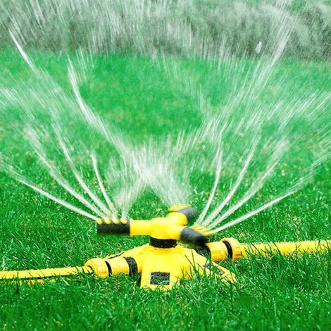 Arroseur rotatif automatique 360° – Système d'irrigation à trois bras pour jardin, pelouse, pépinière et potager – Jaune (1/5)
