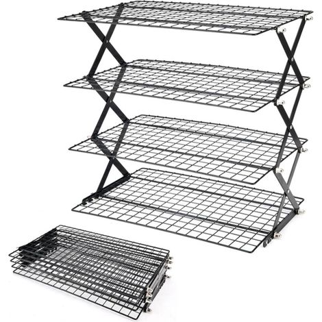 Égouttoir pliable à 4 niveaux, étagère en métal, ustensile de cuisine, noir