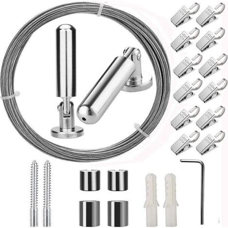 5m Tringle à rideaux Kit avec Acier Inoxydable An Crochets, Câble en Acier pour Rideau Fil de Suspension Fil de Rideau en Acier Inoxydable pour Suspendre Photo, Rideaux (1/4)