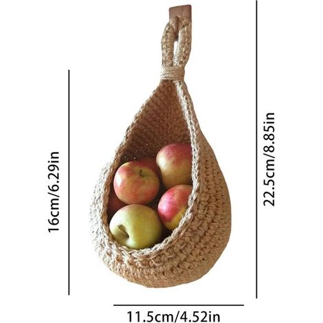 Panier mural suspendu en osier pour fruits et légumes, rangement cuisine bohème, panier tissé à la main, fixation murale, décoration ferme, 1 pièce (1/5)