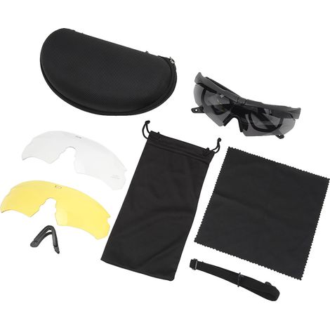 Lunettes de tir, protection UV, style militaire, coupe-vent et anti-poussière, demi-monture, pour homme et femme, noires. (1/5)