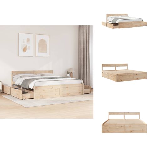 Cadre de lit sans matelas 200x200 cm bois massif de pin - Cadre De Lit - Lit Double - Meuble De Chambre - Lit Design - Lit Avec Tiroirs (1/5)