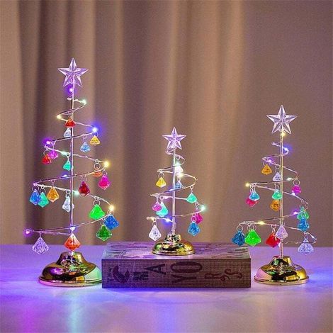 Albero di Natale da tavolo, luce natalizia a spirale in metallo con ciondolo a forma di stella, strass, ornamenti per lampada da scrivania per la decorazione dell'ufficio, della stanza di casa (10,2
