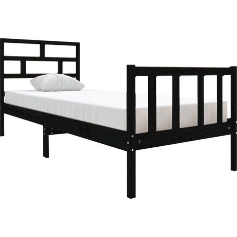 Cadre de lit en pin massif noir (matelas non inclus) (1/5)