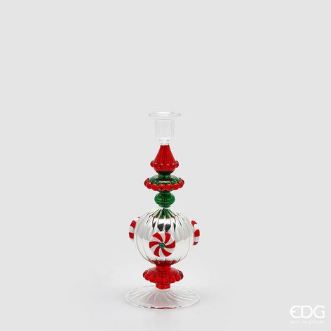 EDG Enzo De Gasperi Portacandela Candy di Natale  H 25 Cm Green Red
