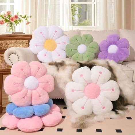 Coussin Fleur - 50 cm - Pour Sol Canapé Chambre Enfant - Polypropylène Fourrure Synthétique - Vert (1/5)