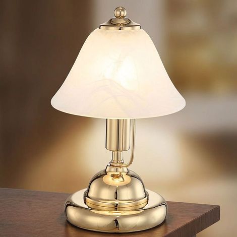 Tischleuchte Messing Tischlampe Touch Schreibtischleuchte Antik Glas Alabaster, Kabel 1,5m, 1x E14 Fassung, DxH 17x27 cm