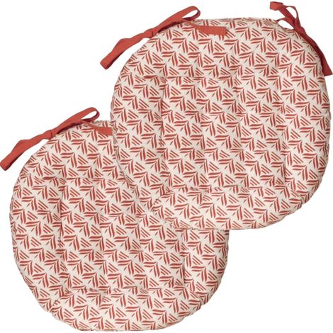 Lot de 2 Galettes de Chaise Rondes Bicolores D.40cm, Terracotta Imprime/Uni (1/5)